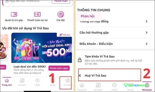 Cách hủy ví trả sau momo