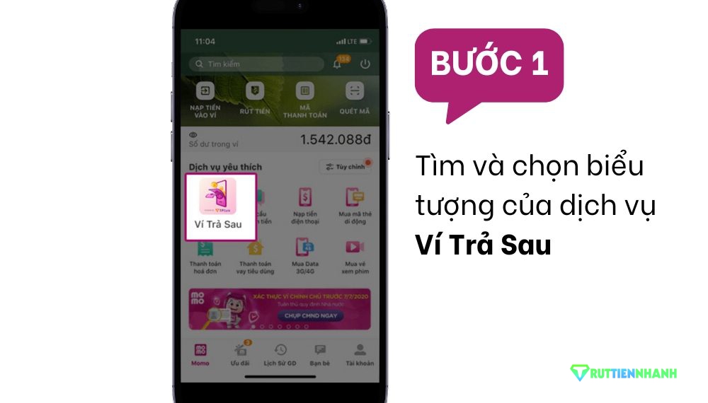 Tìm và chọn biểu tượng của dịch vụ Ví trả sau